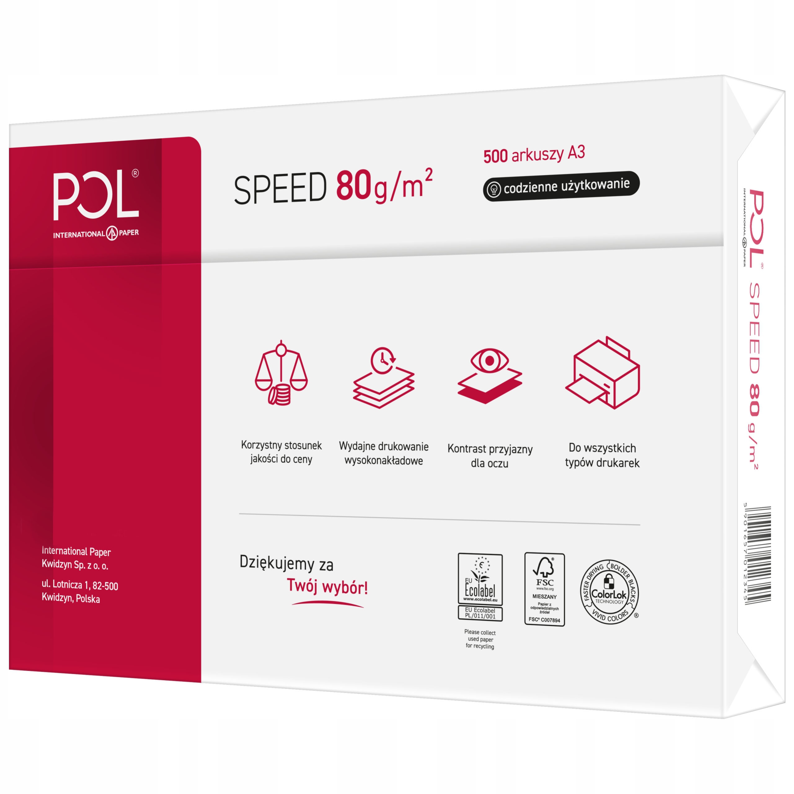 Papier ksero biały do drukarki Polspeed A3 500 ark Kod producenta X03884