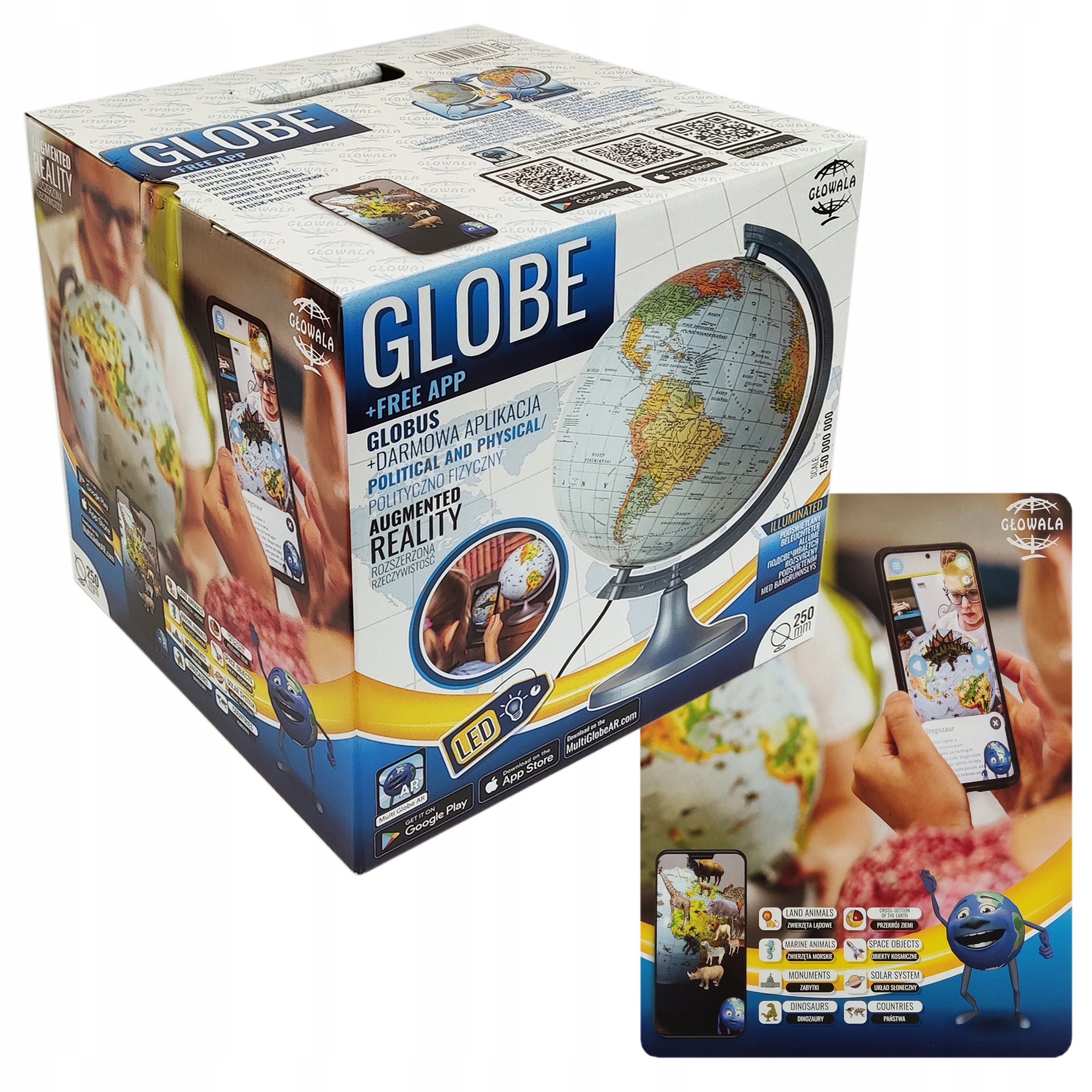 GLOBUS POLITYCZNO FIZYCZNY 250mm 2W1 LED APLIKACJA