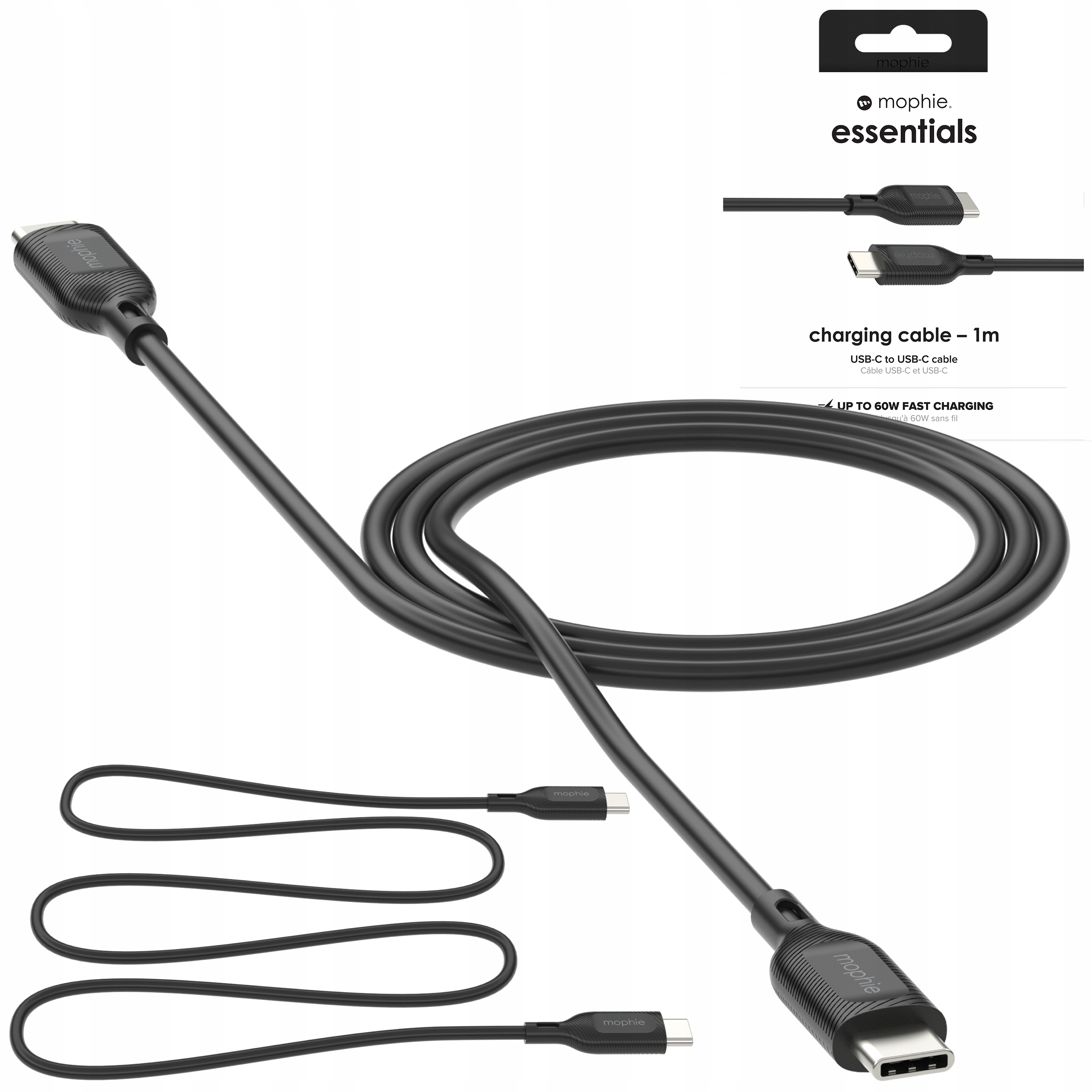 Mophie Essentials Kabel Usb-c na Usb-c 60W 1m Wytrzymały Szybki Przewód
