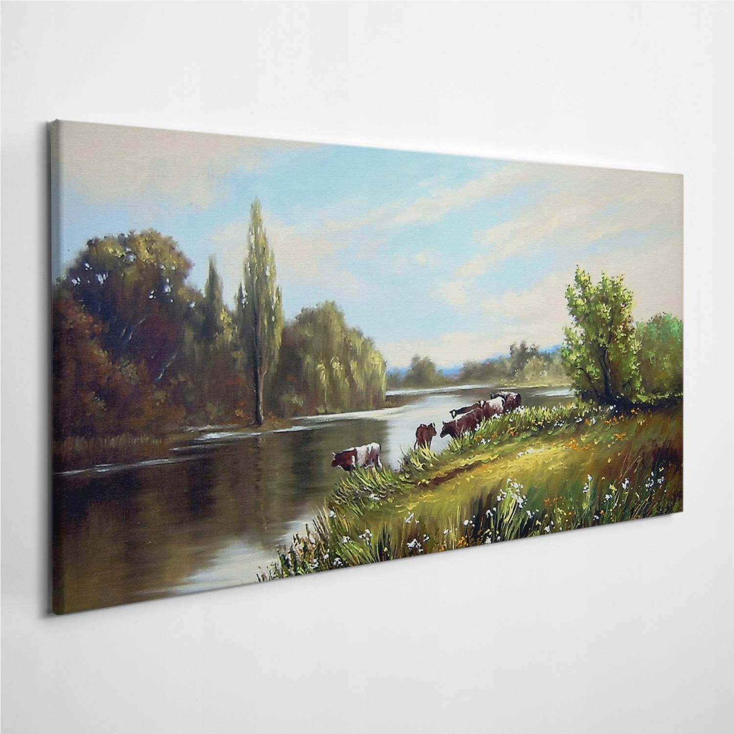 

Obrazy na płótnie Łąka Las Jezioro Krowa 120x60 cm