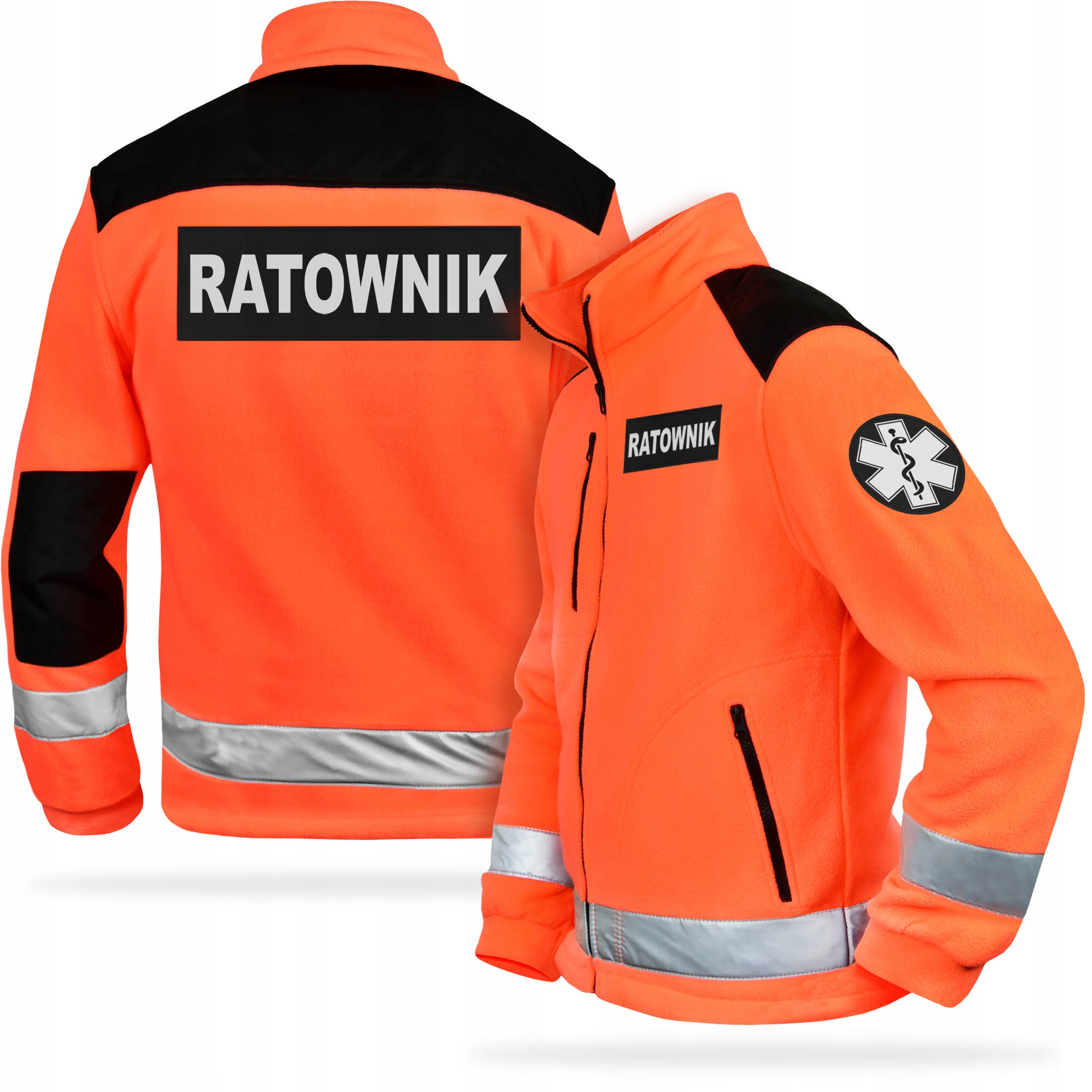 Ciepła odblaskowa medyczna bluza polarowa z emblematami na rzep Ratownik