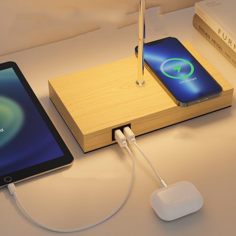 LAMPKA NOCNA STOJĄCA BEŻOWA DO SYPIALNI Z FUNKCJĄ ŁADOWANIA BEZPRZEWODOWEGO Kolekcja Table Lamps