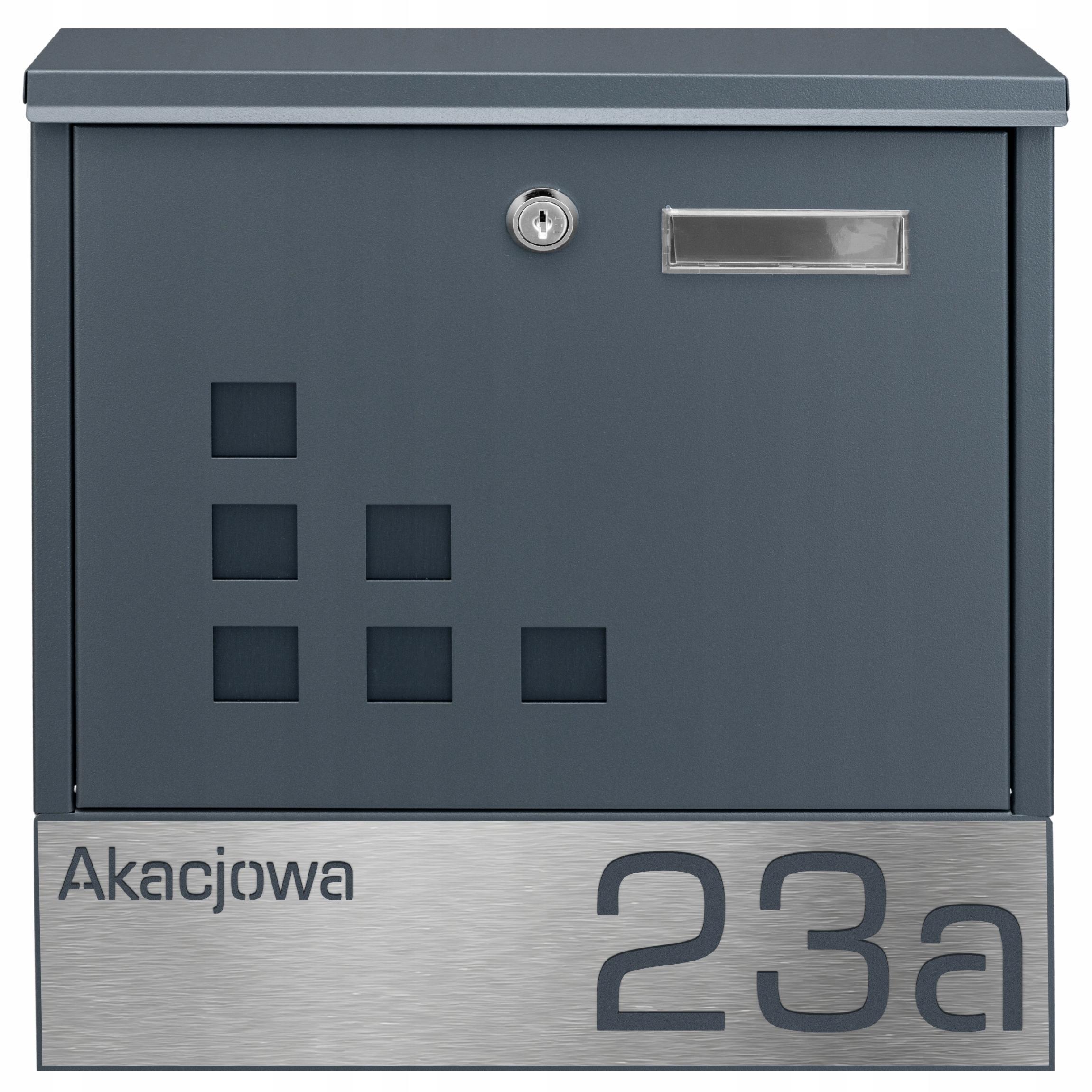 Antracytowa Skrzynka Pocztowa Na Listy Pocztę Square Grawer Ulica Numer