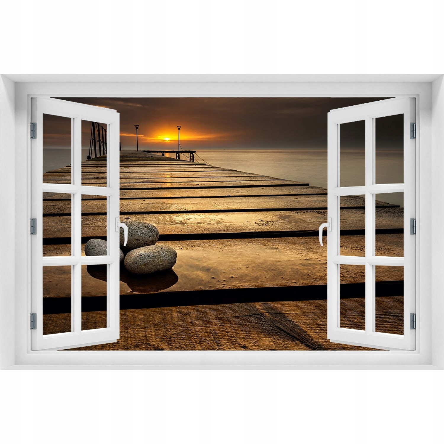 

Naklejka Fototapeta 3D Okno Drewniane molo 120x80