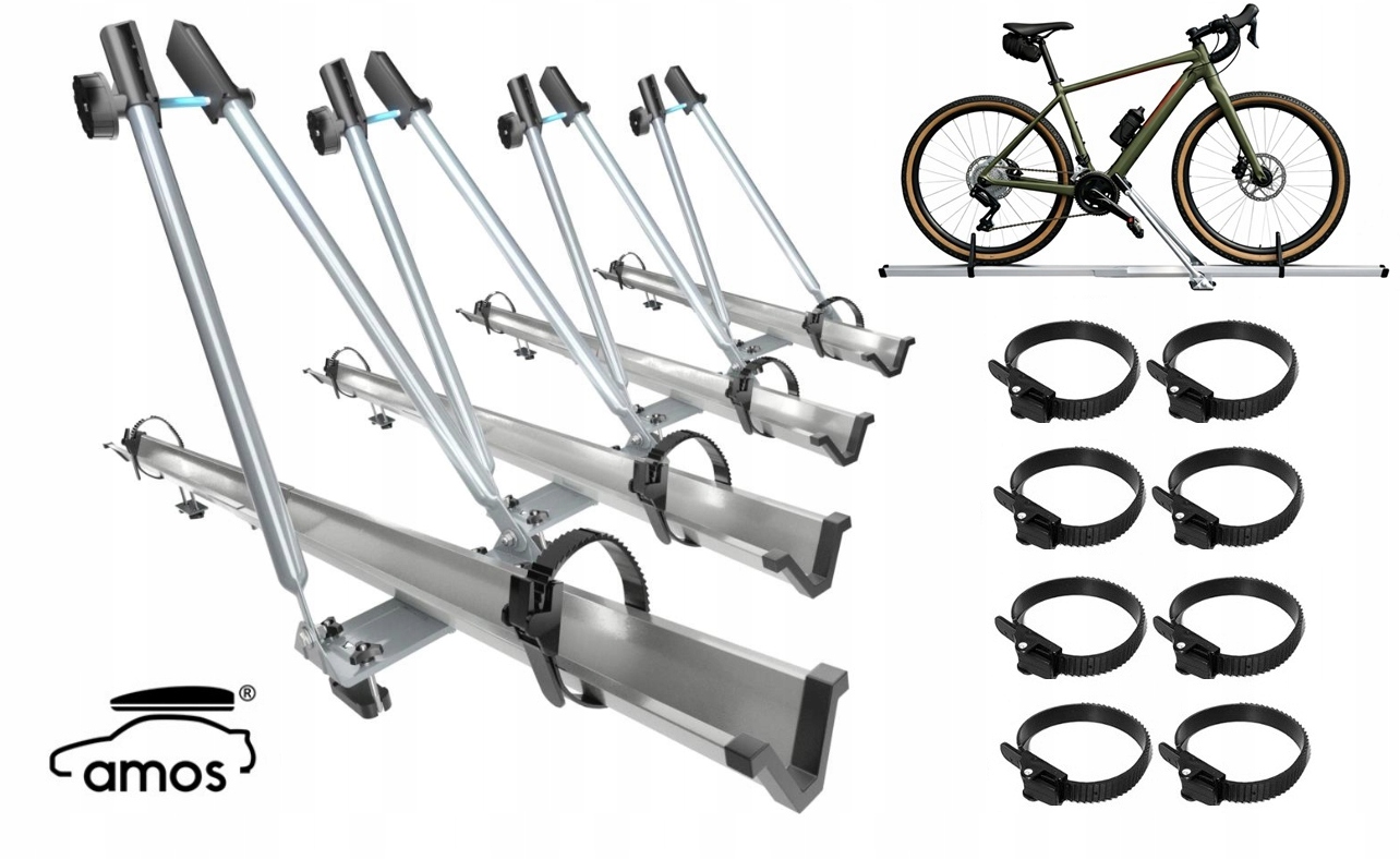 4× 4x BAGAŻNIK DACHOWY NA ROWER - UCHWYT ROWEROWY ALUMINIOWY NA DACH - AMOS