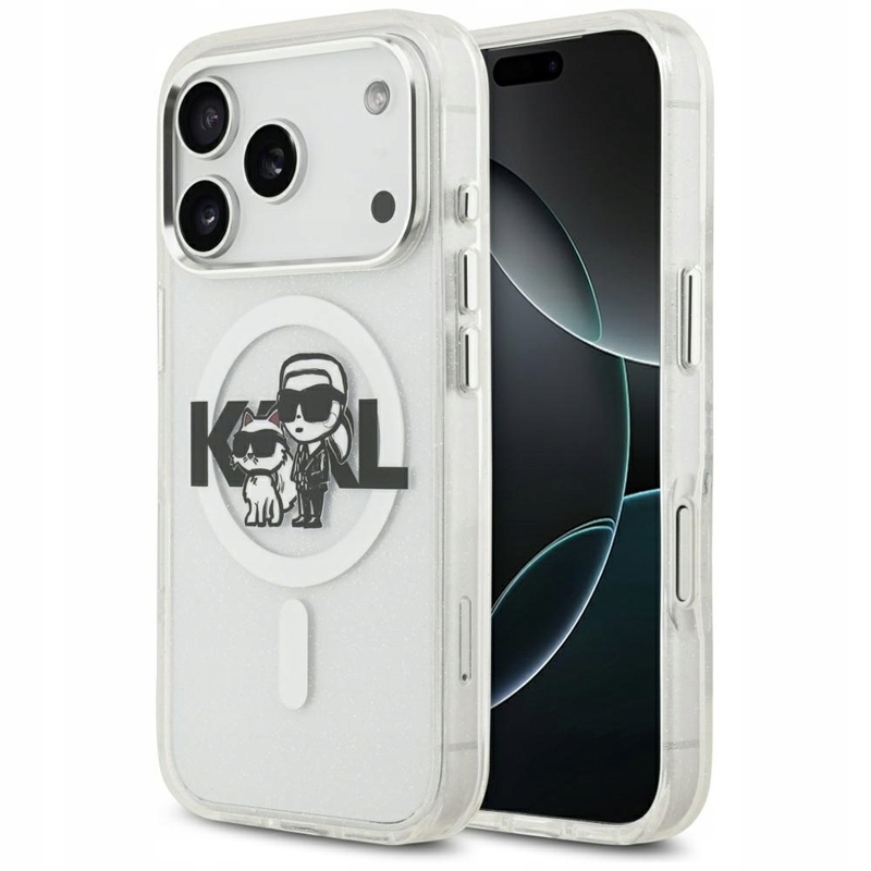 Karl Lagerfeld IML Glitter Karl & Choupette Sketch Logo Pouzdro pro iPhone 17 Pro