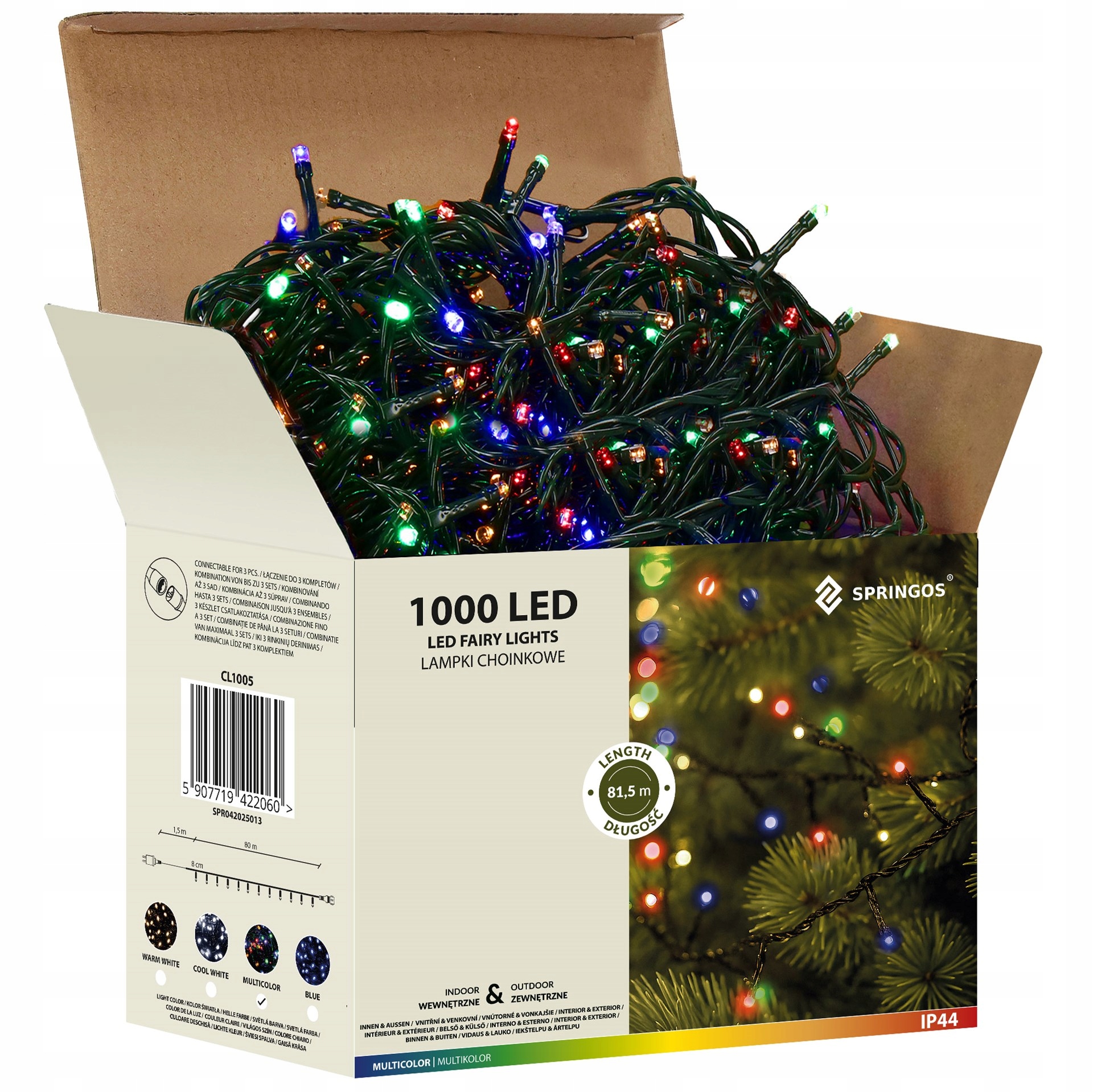 Vianočné Osvetlenie Na Stromček 1000 Led IP44 Pevné Svetlo Multifarba 81,5 m