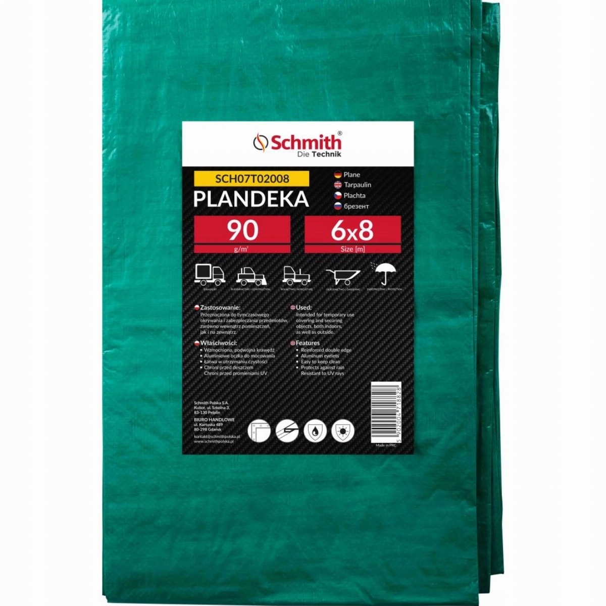 Krycí plachta zesílená proti vodě 90 g/m² 6x8 m Uv Schmith