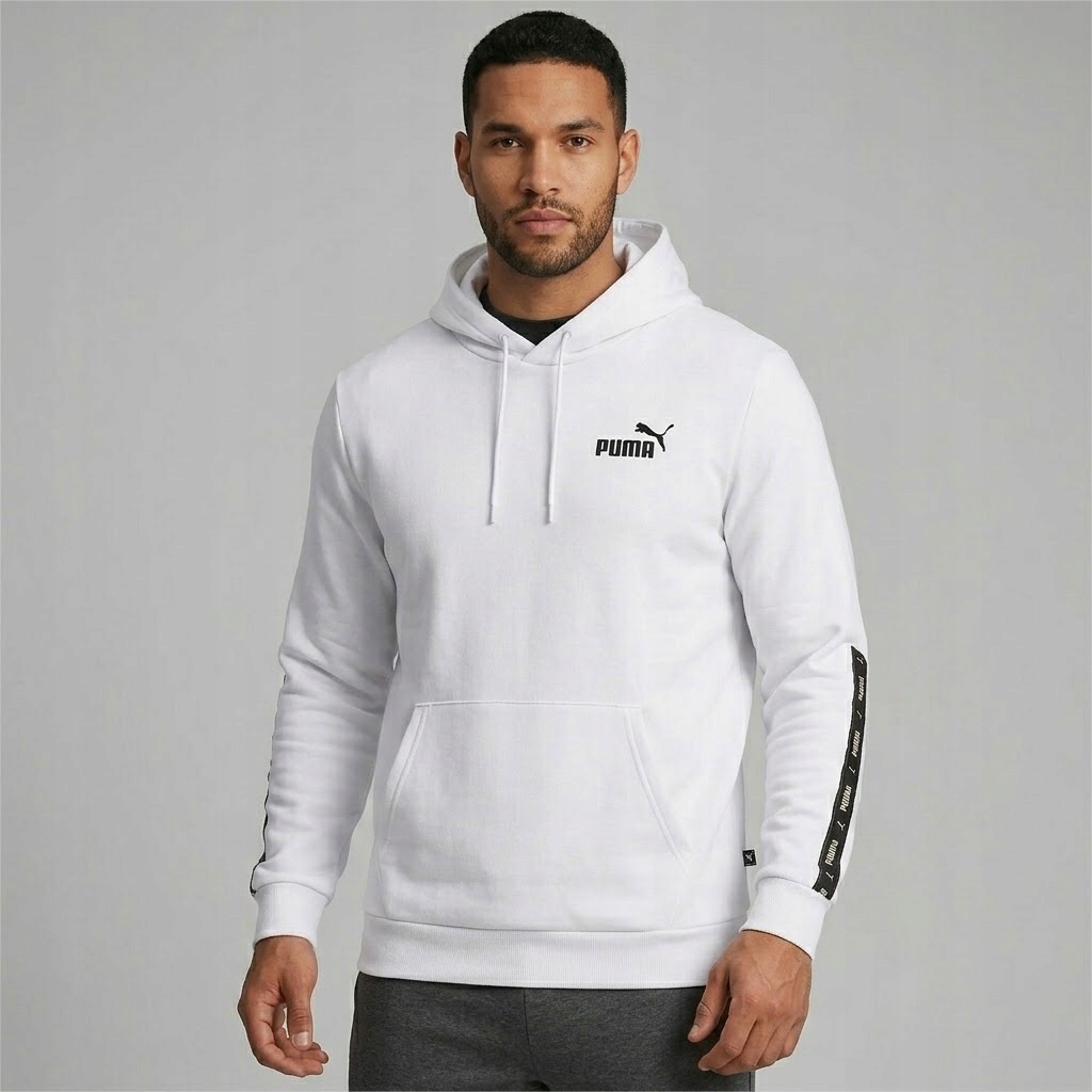3382 Pánská Mikina Puma Klokanka S Kapucí Bavlněná Sportovní Tape Bílá L