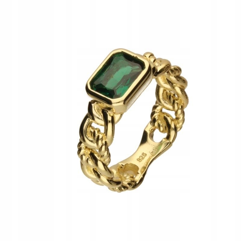 Pozlacený stříbrný prstýnek 925 Pancerka se zeleným zirkonem jako dárek 12