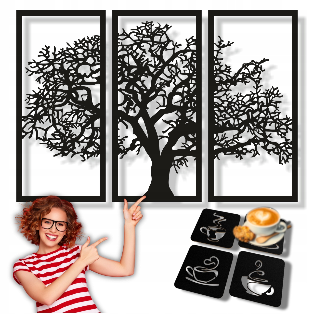 Obraz Ażurowy XXL 86X124 Tryptyk Drzewo Życia Dekoracja Ozdoba Na Ścianę