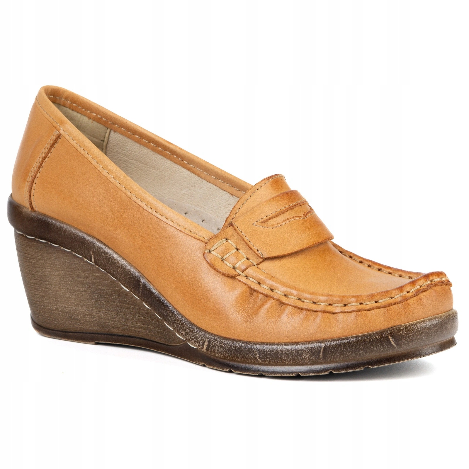 Dámské mokasíny na koženém podpatku Stella, zasouvací, velikost 41