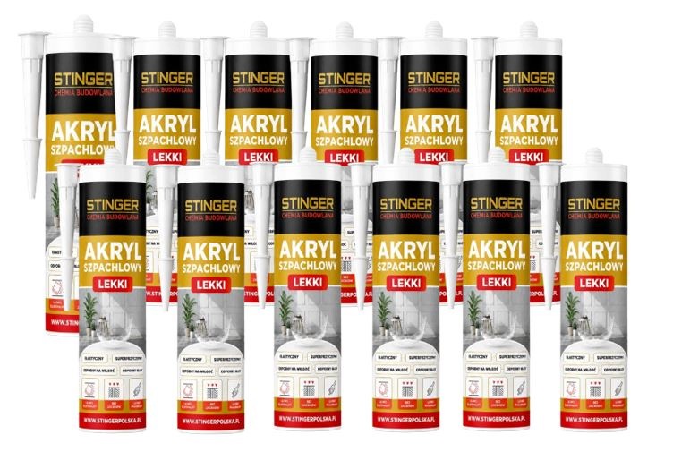 12X Akryl lehký tmel Bílý Stinger 280 ml stavební, odolný, silný