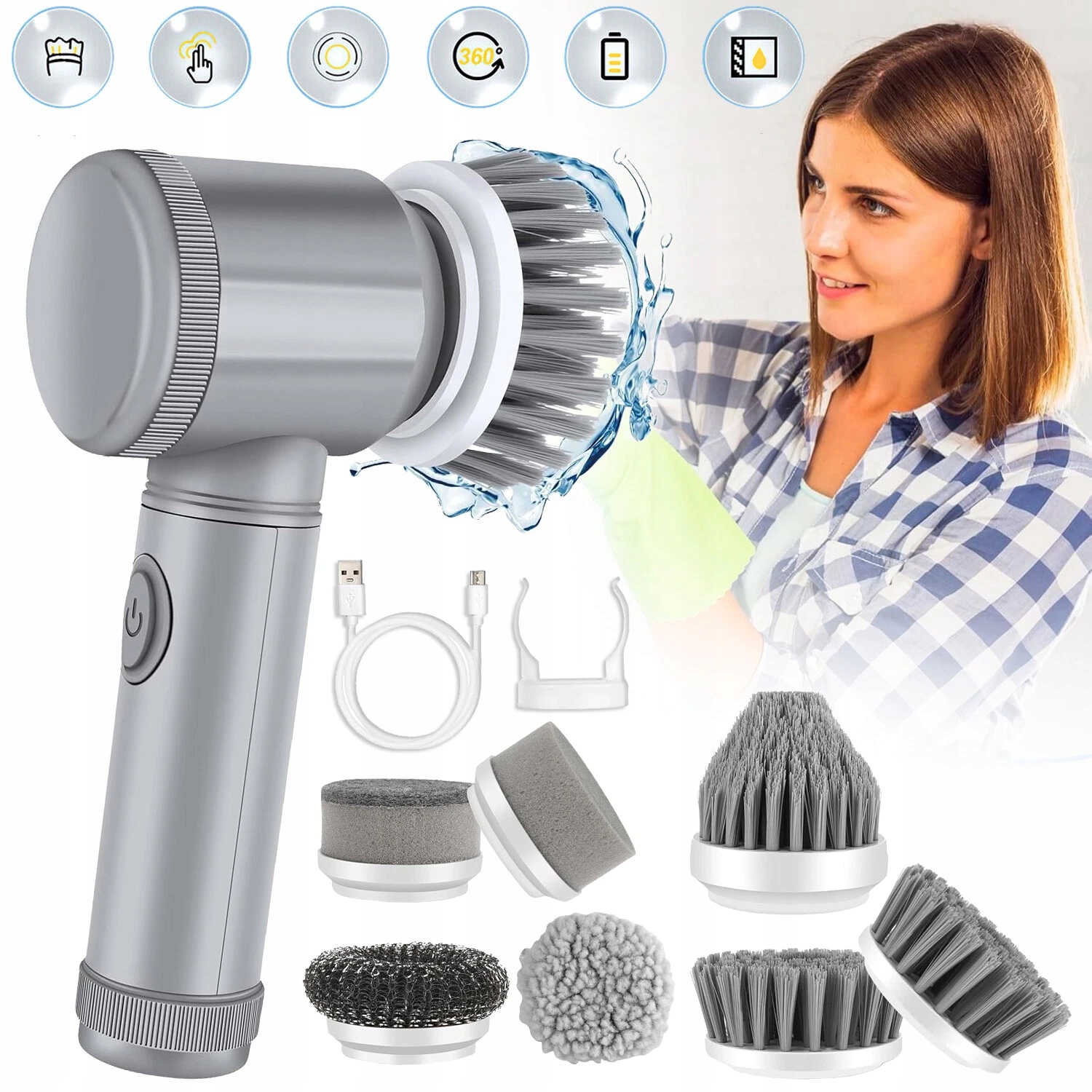 Levně Elektrický rotační kartáč na čištění Bezdrátový Mop 5v1 Sada