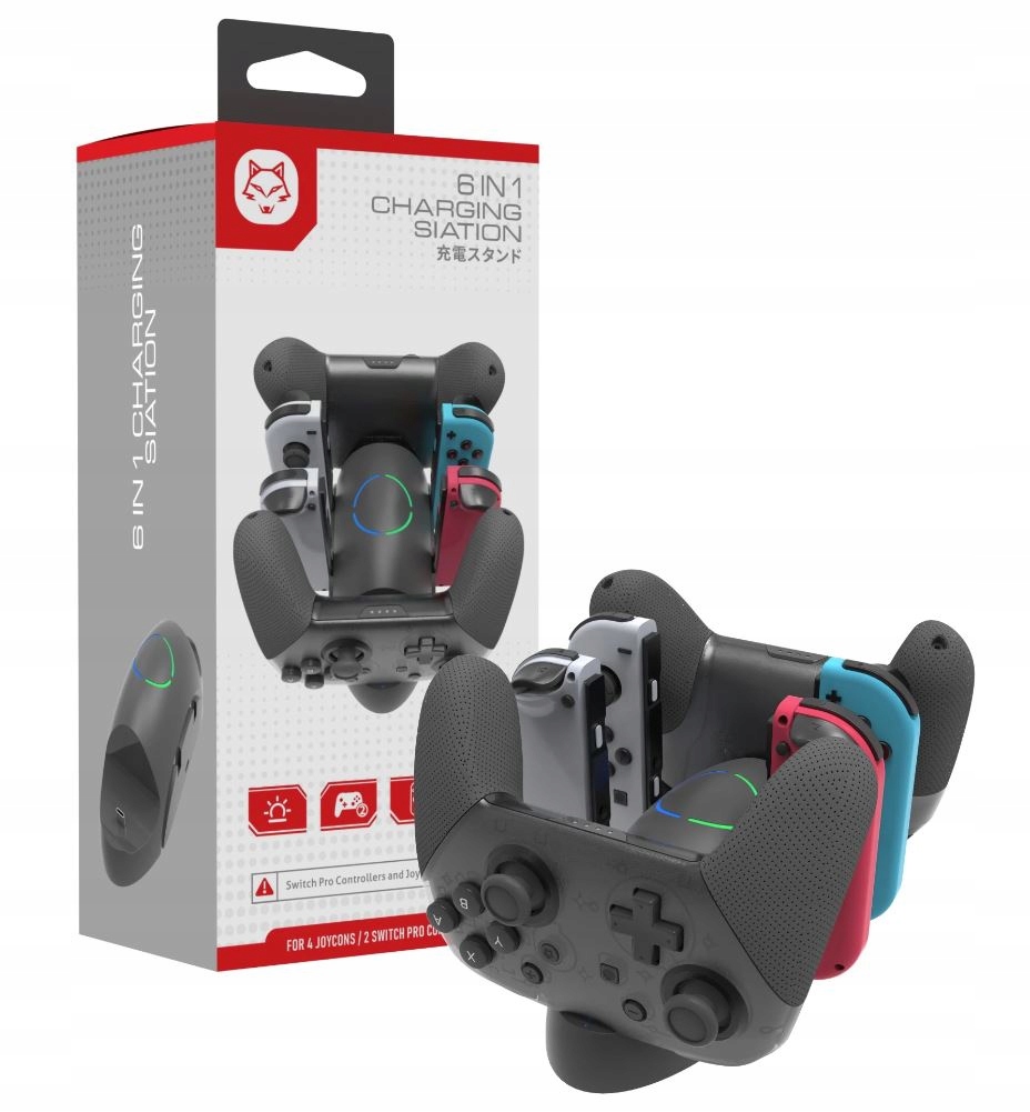 Stacja ładująca 6w1 Nintendo Switch Ładowanie 4x Joy-Con i 2x Pro Kontroler
