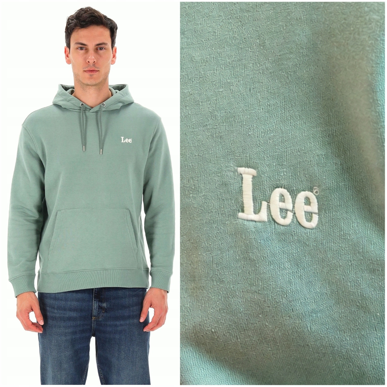 Lee Essential Hoodie zelená bavlněná mikina pánská s kapucí klokanka L