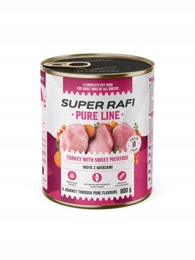 4x Rafi Pure Line Vlhké krmivo pro psy krůta s batáty 800 g