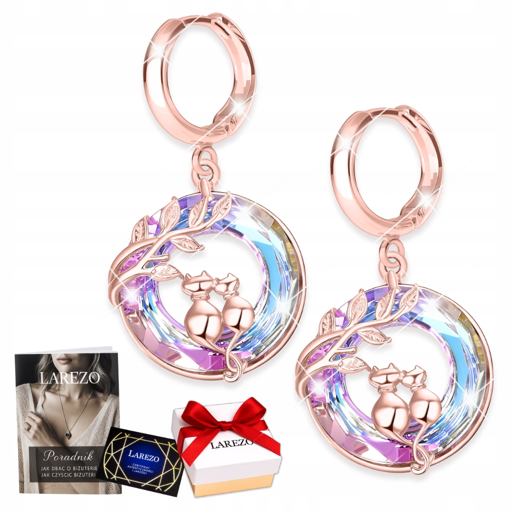 Náušnice Pozlacené Kočky Kočičky Kolečka Růžové Modré Krystaly Stříbro 925