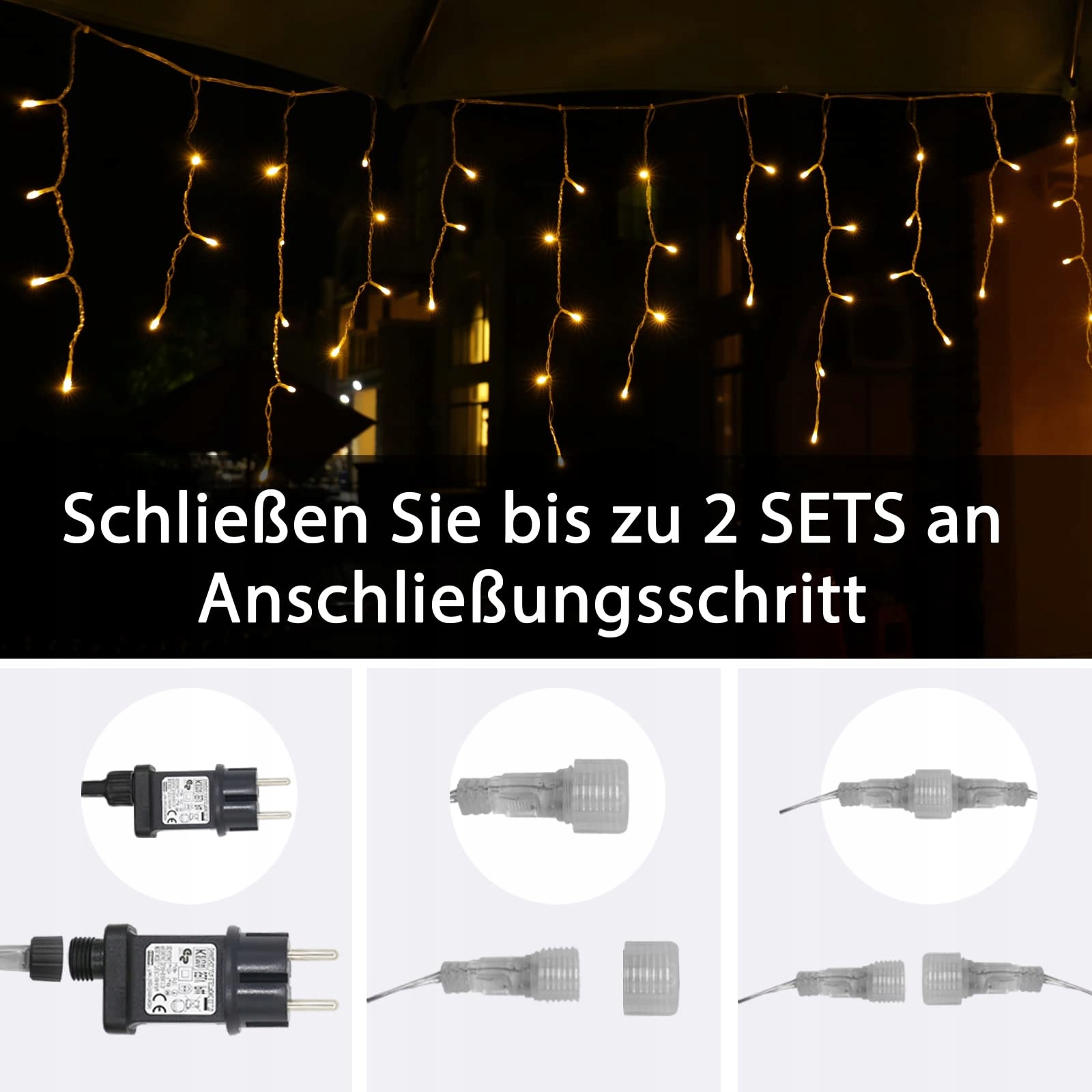 LICHTERKETTE Kurtyna LED 15m 600 LED IP44 Timer 8 Trybów — miniatura 6