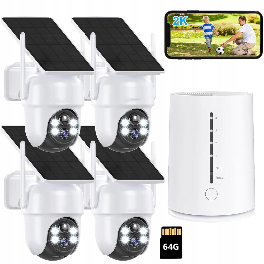 Solární kamera 4-kamera Bezpečnostní kamerový systém se základnovou stanicí Z 64GB
