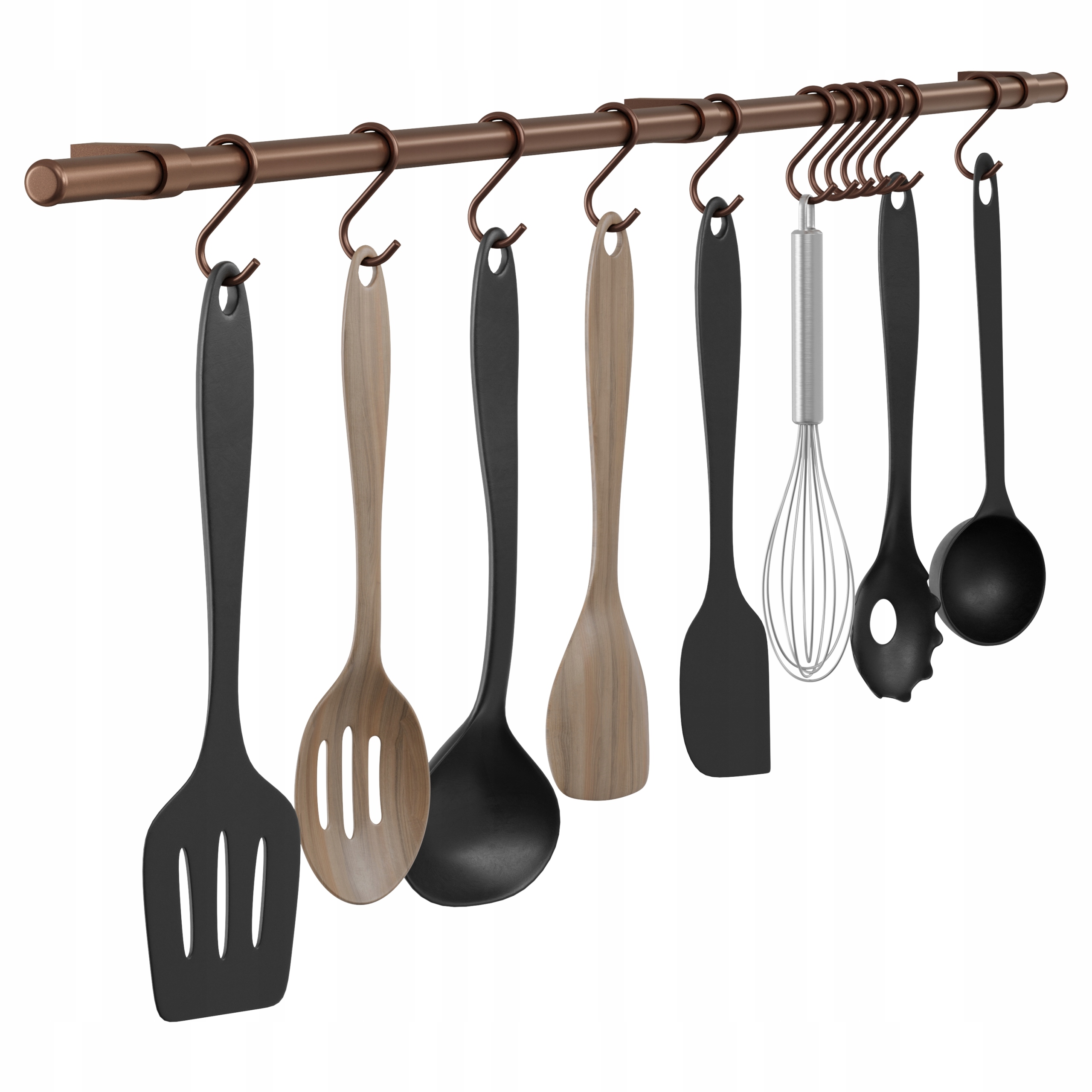 Kuchyňský Reling Věšák Na Zeď S Háčky 100 cm Měděný Twist