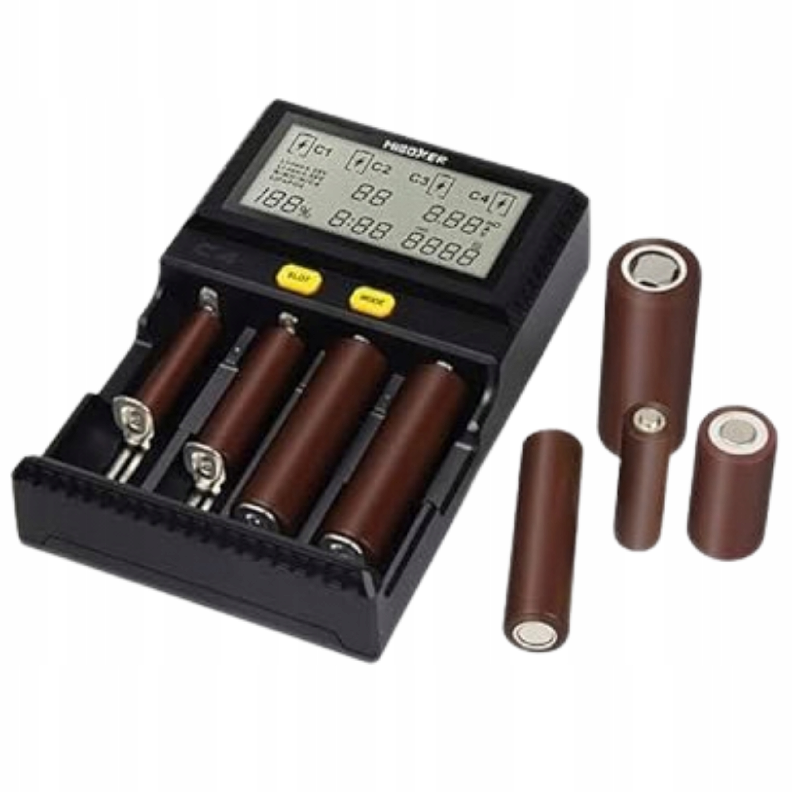 Nabíječka baterií s akumulátory 18650 Aa 26650 4 Nabíjecí zásuvky