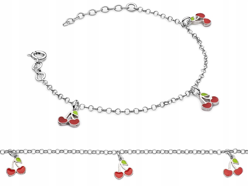 Dětský stříbrný náramek ryzost 925 s třešňovým plodem Krabička