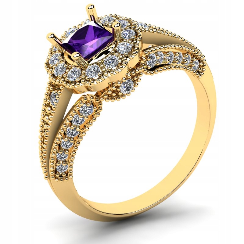 

Pierścionek Złoty Królewski Fioletowa Cyrkonia 4MM