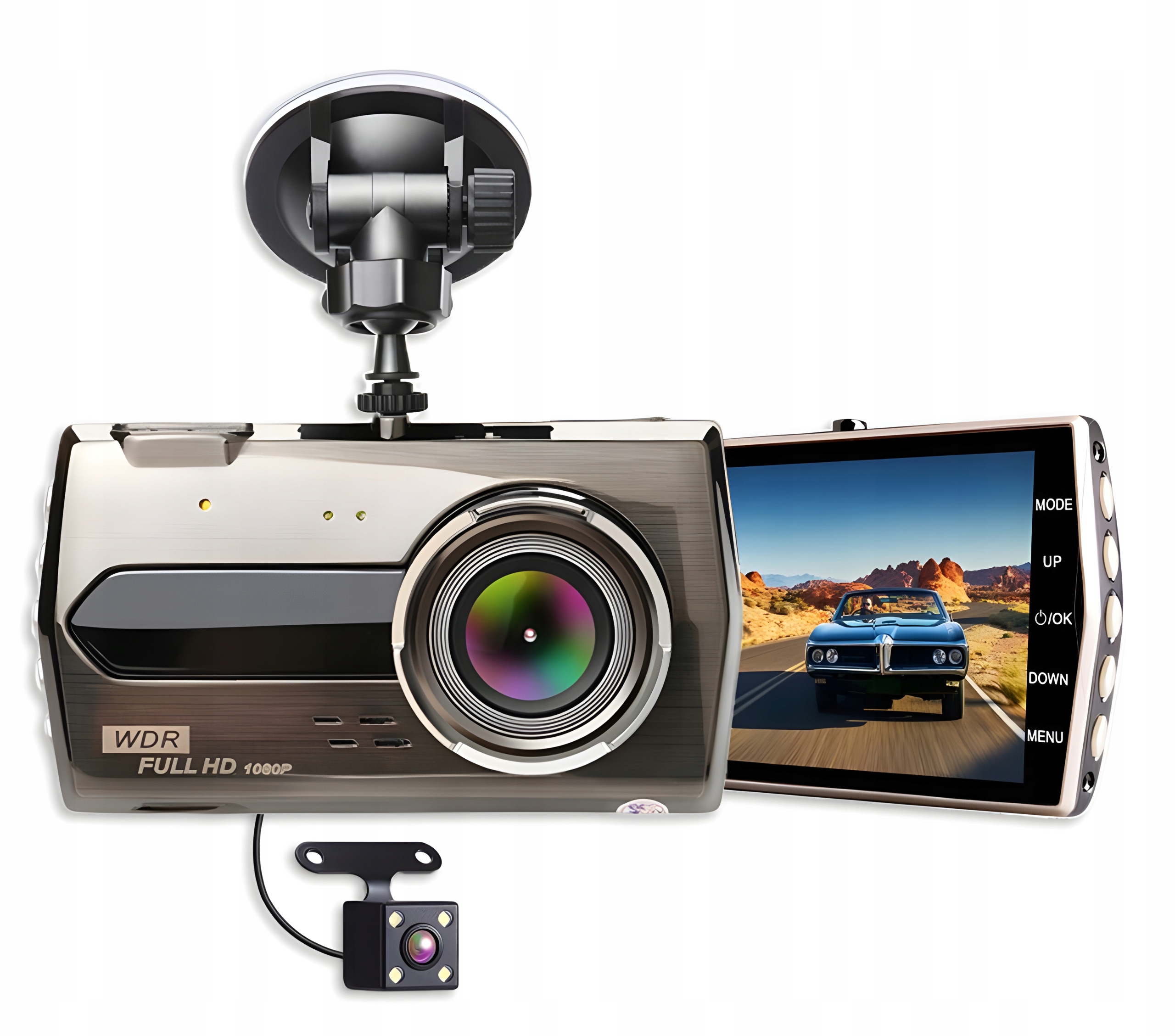 WIDEOREJESTRATOR JAZDY KAMERA COFANIA DOTYKOWY REJESTRATOR PRZÓD TYŁ MenuPL Komunikacja Bluetooth