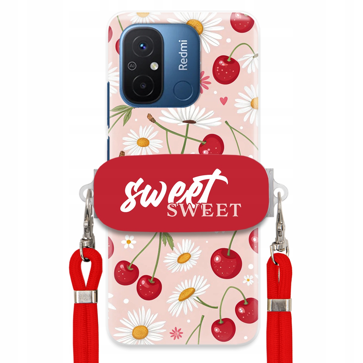 Puzdro pre Xiaomi Redmi 12C Červené vodítko držiak Sweet Sweet Kvet čerešne