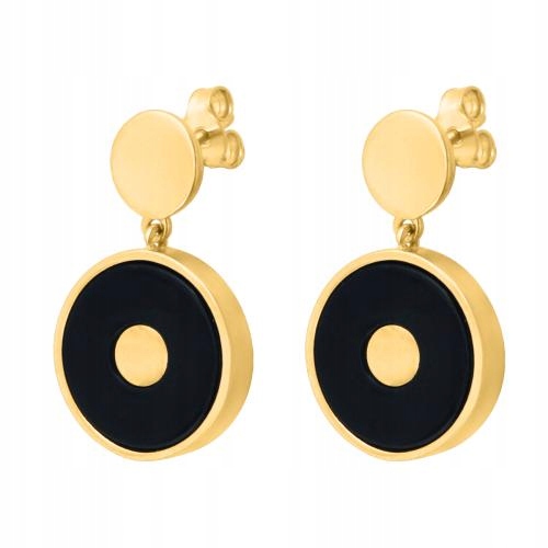 Dámské zlaté 585 náušnice s onyxovou hmotou, elegantní, visící na tyči