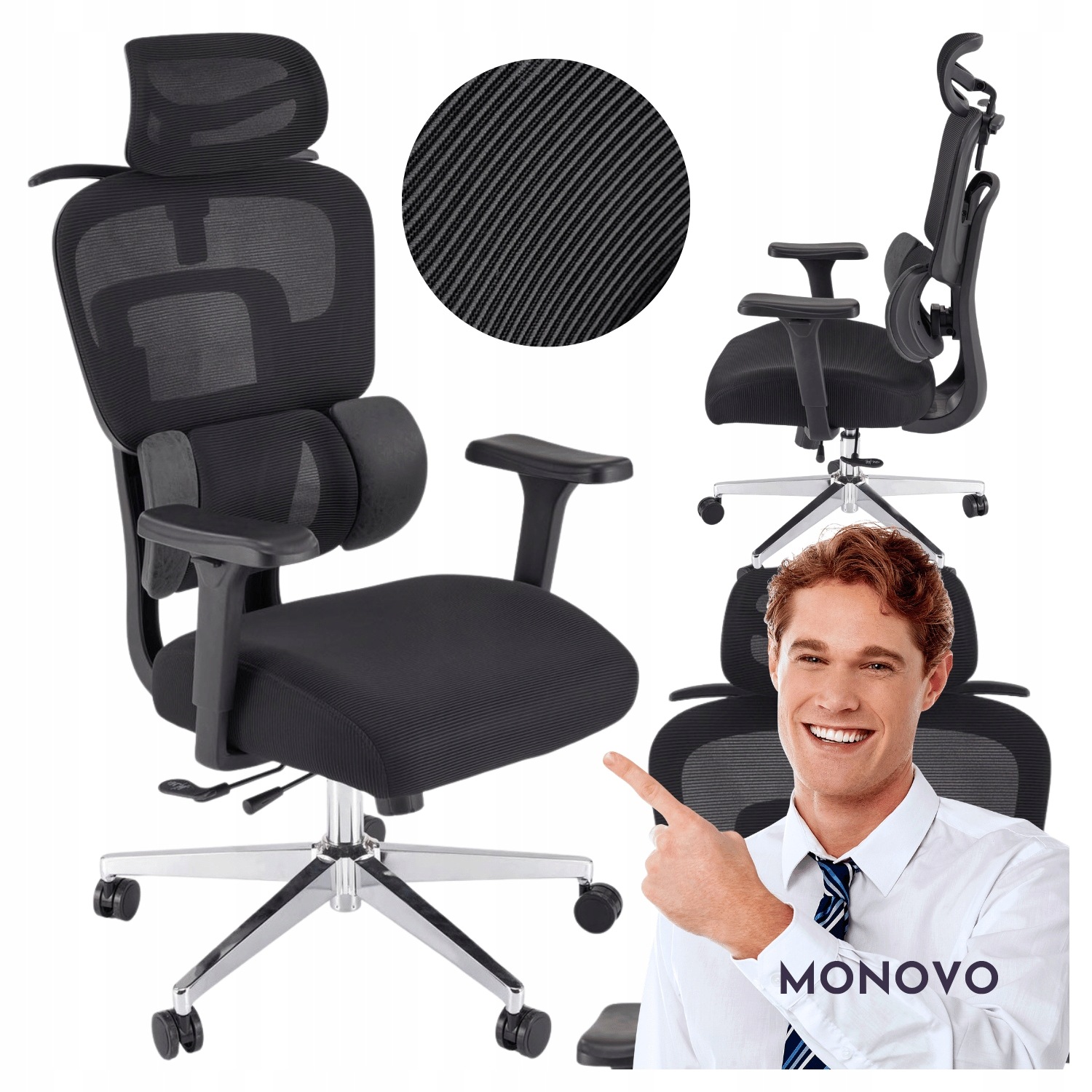 Ergonomiczny Fotel Gabinetowy do Biura Komputera Czarny Siatka Booster