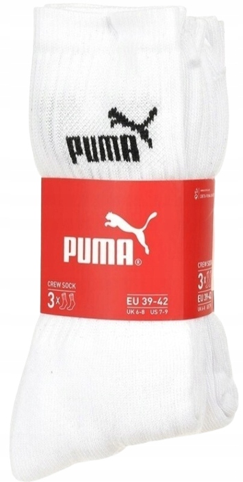 Puma skarpety długie 6 par 43/46 białe Kolor biały