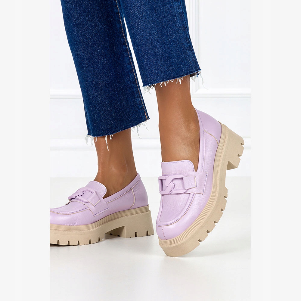 MOKASYNY DAMSKIE SKÓRZANE Z ŁAŃCUCHEM PLATFORMA 37 Marka Casu