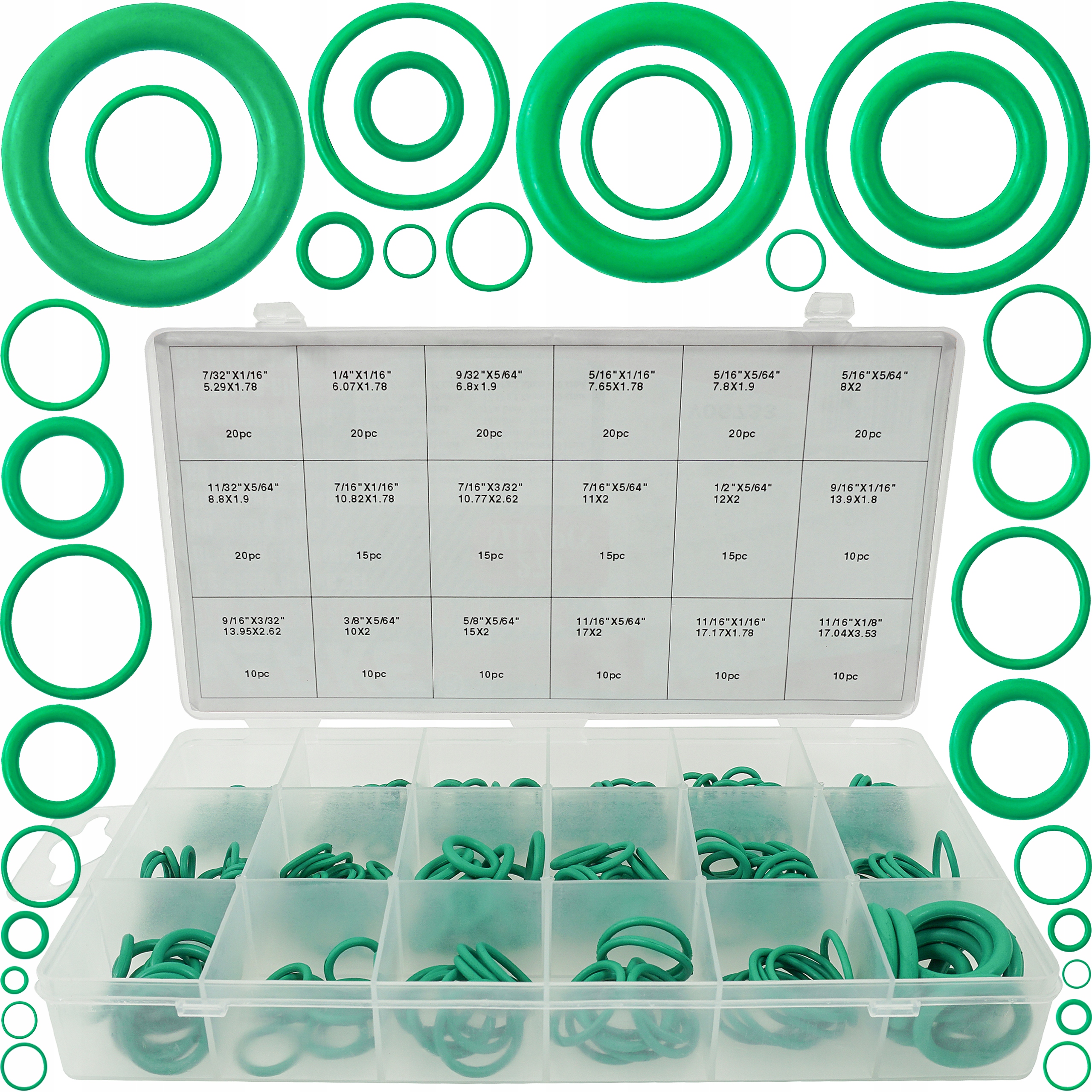 ORINGI USZCZELKI GUMOWE GUMKI ZESTAW ORINGÓW ZIELONE KASETKA O-RINGI 270SZT Marka Verke
