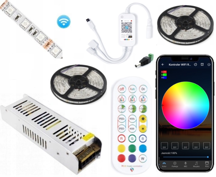 Zestaw 6m Tasma 360 Led Rgb 5050 sterownik Wifi Pilot Ir