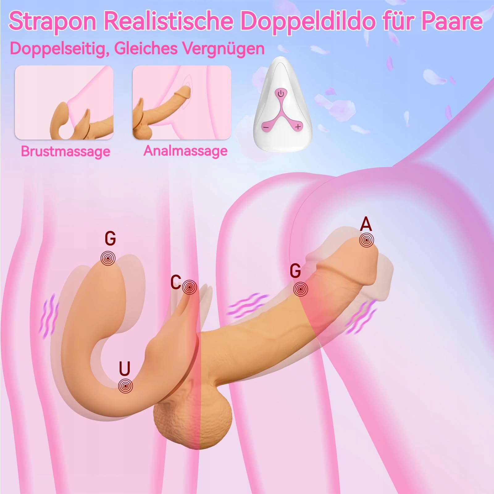 A-STOß Realistyczny Dildo Podwójny Strap On Wibrator Silikonowy dla Par — miniatura 6