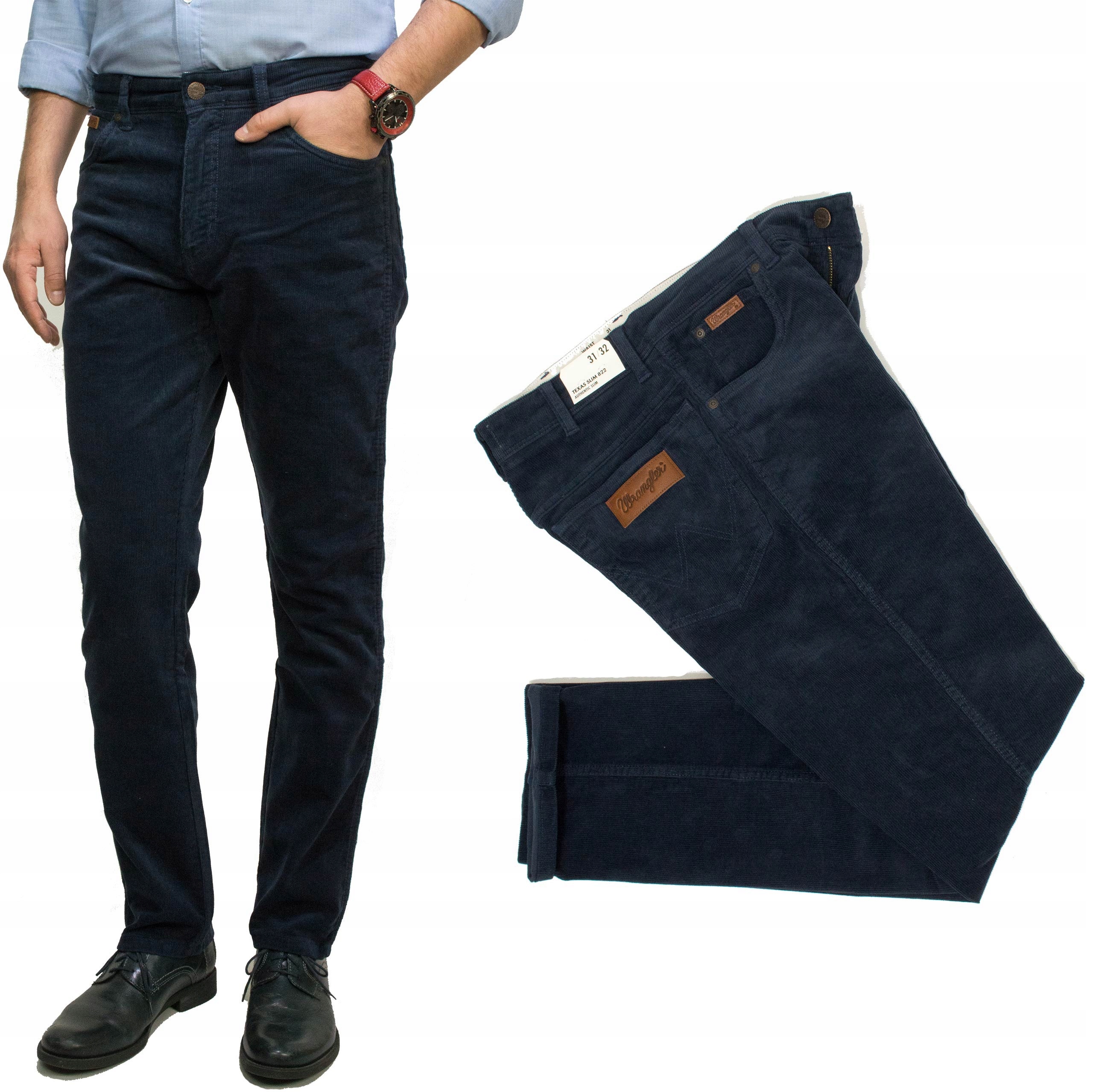 Wrangler Texas Slim Mood Indigo męskie spodnie sztruksy proste W40 L34