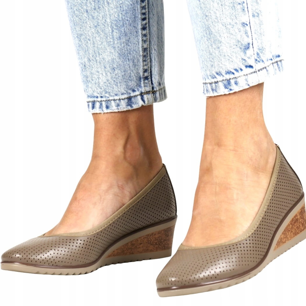 Polobotky Na Koturně Mokasíny Pohodlné Ažurové Měkké Pohodlné Boty Taupe 37