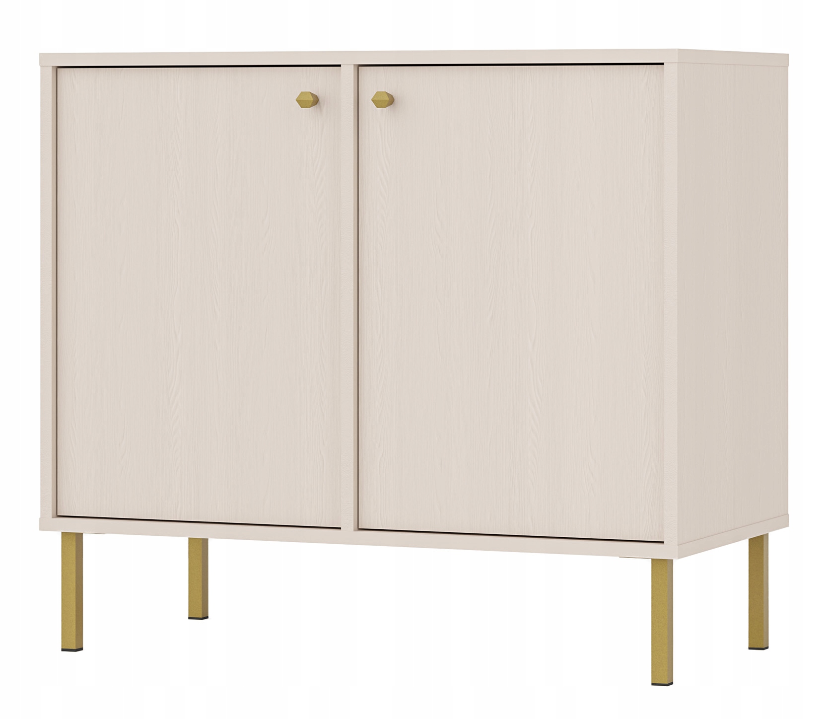 Dvoudveřová komoda Oktio 84 cm, béžová, písková na zlatých nohách