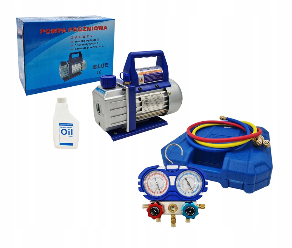 Vákuová pumpa VP125 70,79 l/min manometre s hadicami pre klimatizáciu