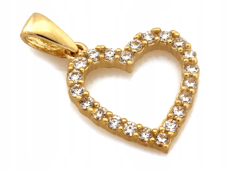 Zlatý přívěsek 585 obrys srdce zdobený bílými zirkony jako dárek