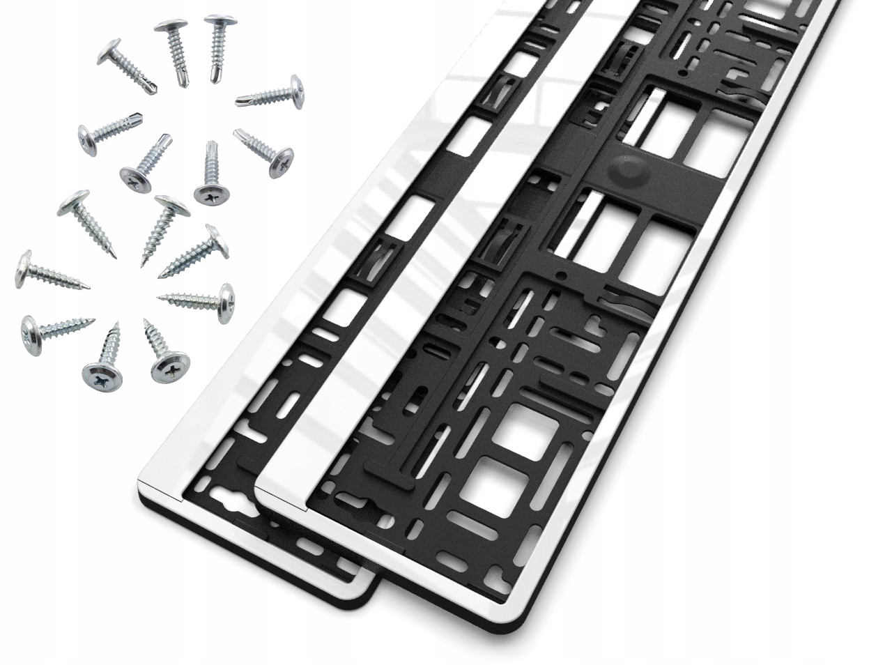 2 X RAMKA POD TABLICE REJESTRACYJNE BIAŁY POŁYSK + 2kpl wkrętów GRATIS