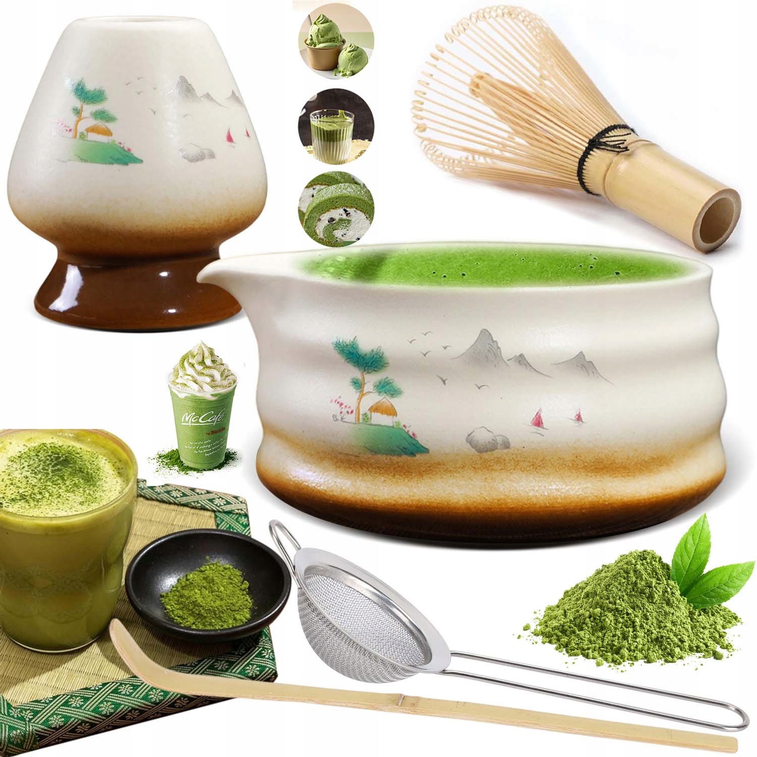 Levně Sada Na Matcha 5V1 Keramická Šálek Metlička Lžička Na Čaj Matcha