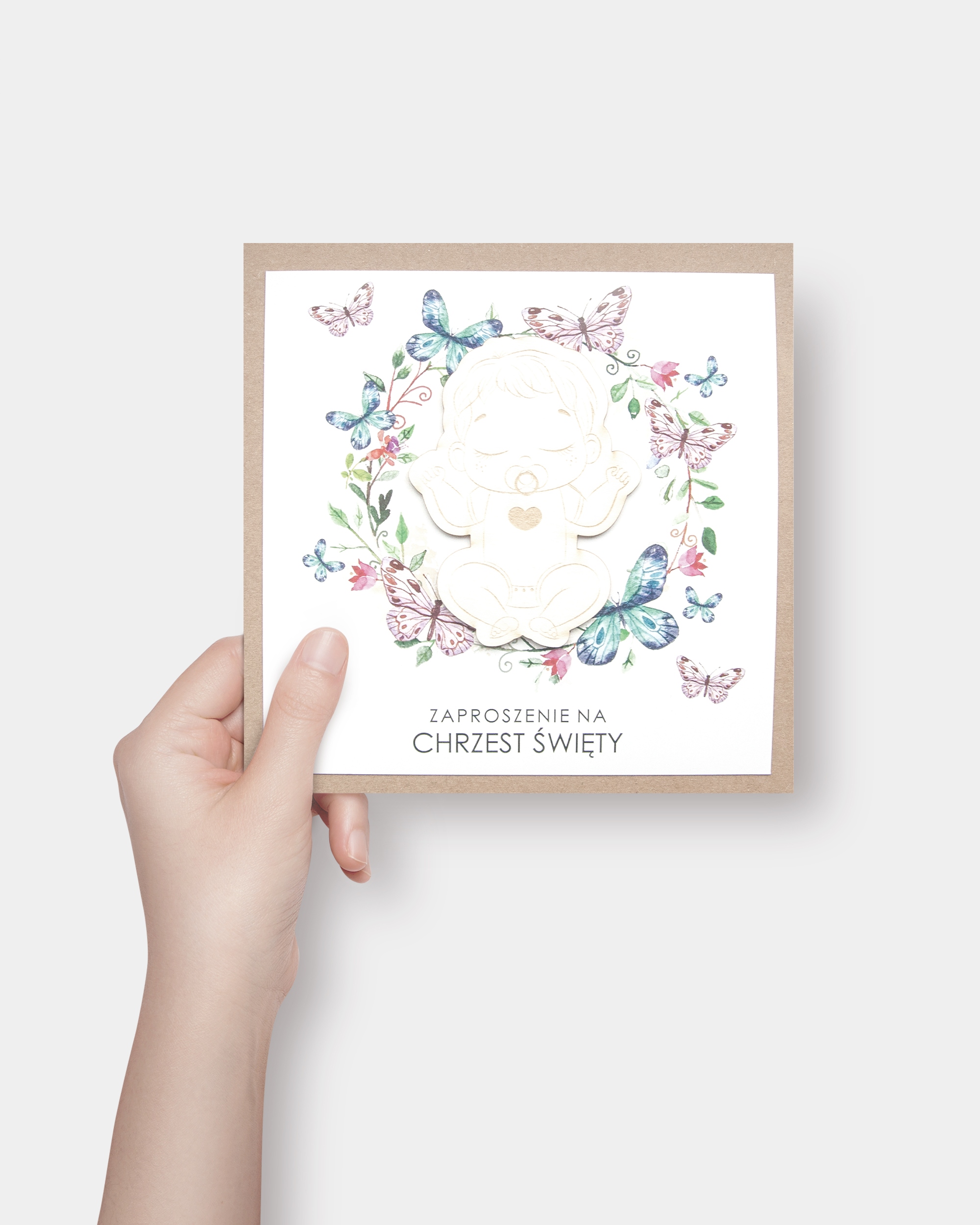 Zaproszenie na chrzest personalizowane z kopertą „Baby Nipple Butterfly” Kolor dominujący wielokolorowy