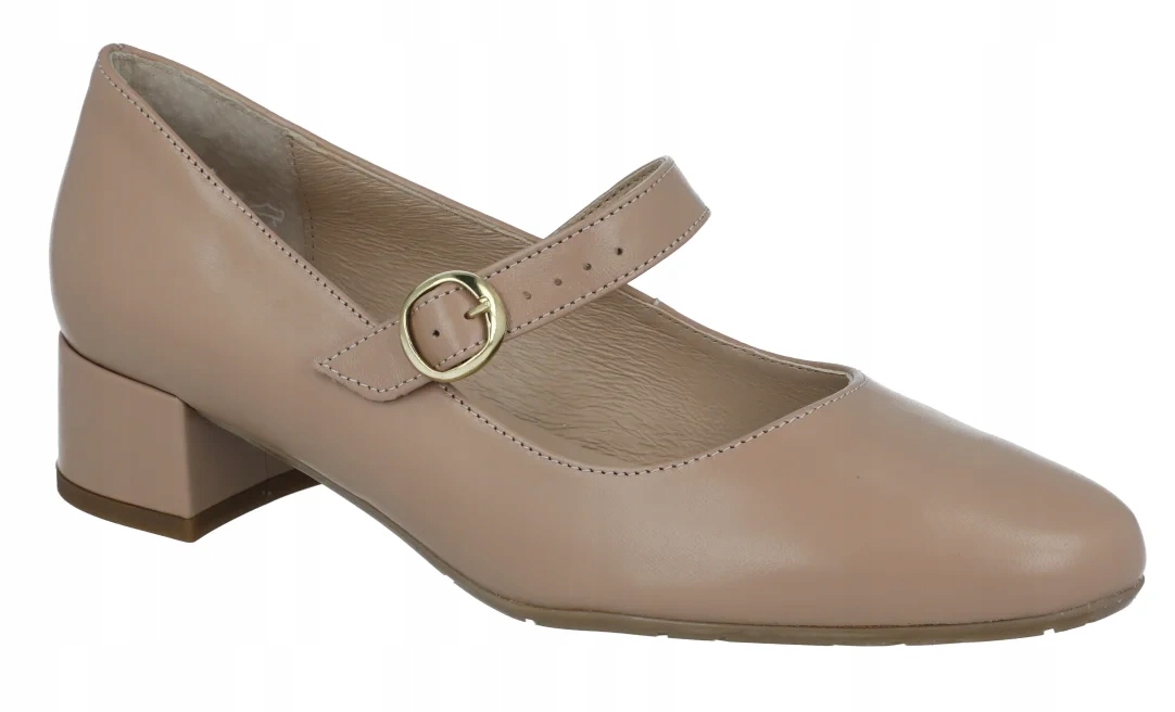 Kožené lodičky Ryłko D3201 béžové s páskem, kožené boty, malý podpatek, vel. 40