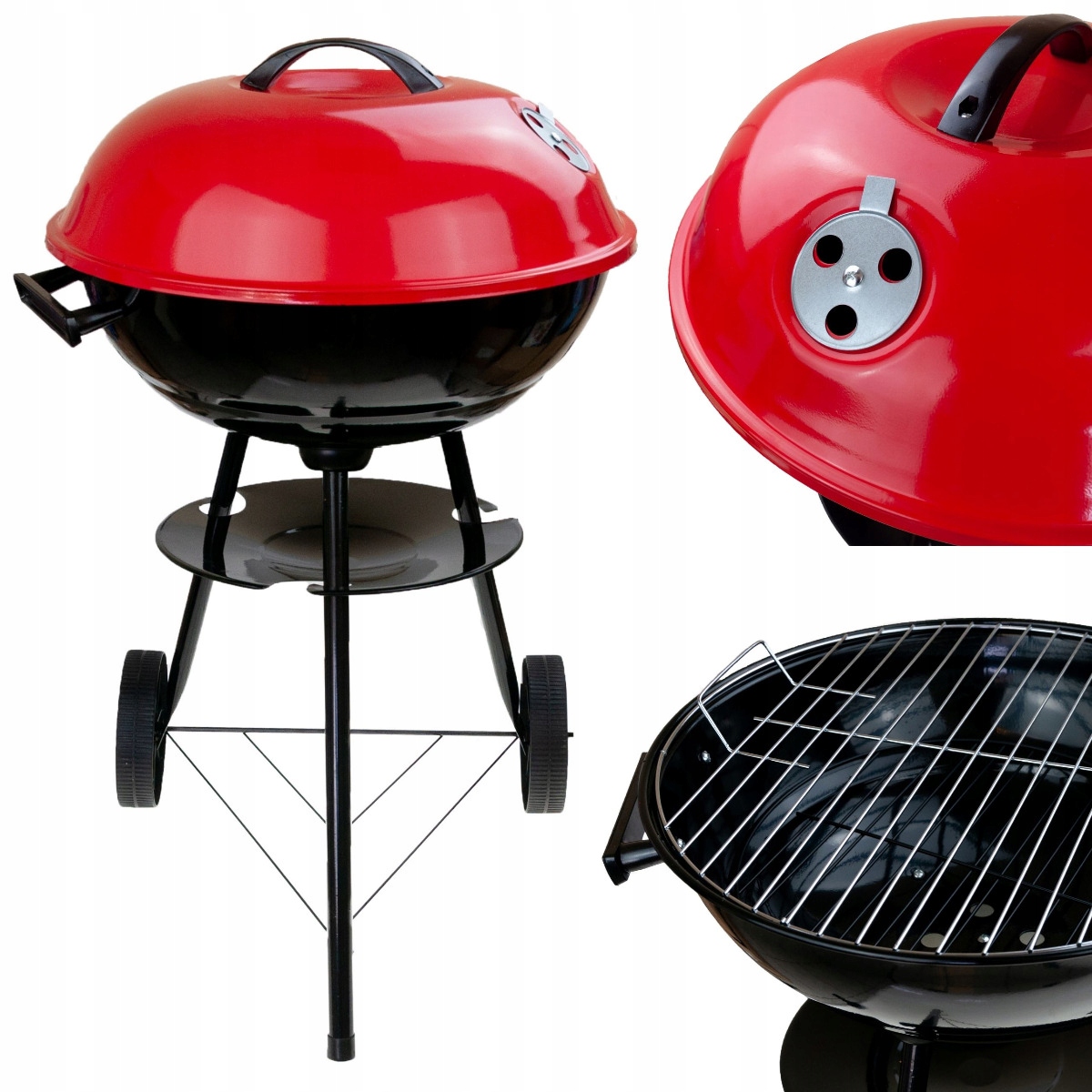 Zahradní Uhlíkový Gril Kulatý S Víkem, Popelník, Přenosný Rošt