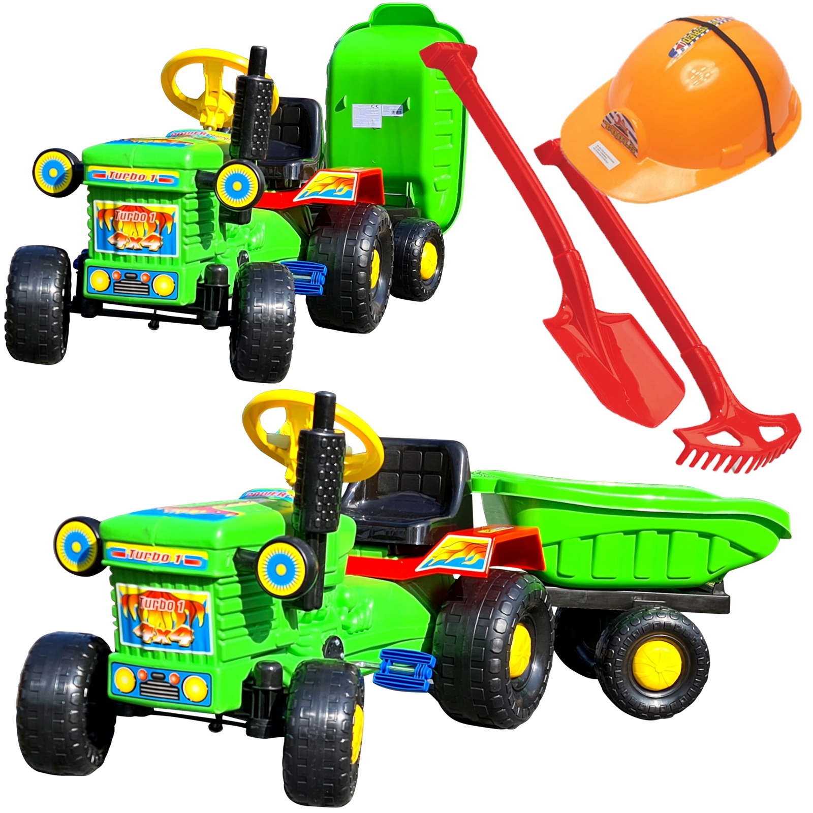 

Traktor Na Pedały+przyczepa +kask +szpadel +grabki