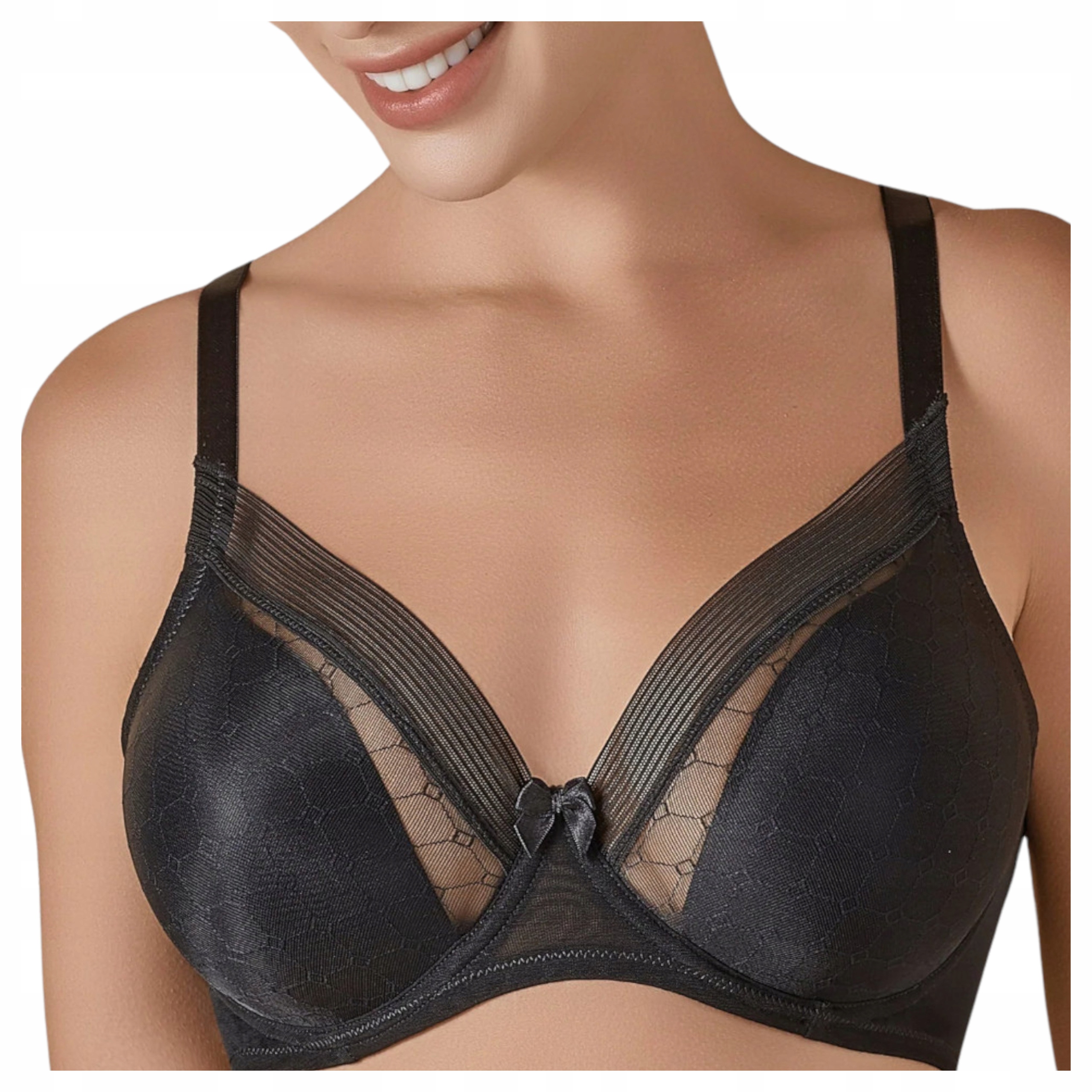 Pohodlná měkká podprsenka na kosticích lemovaná tylem Roxana Černá 85C