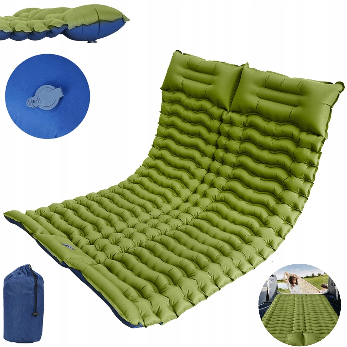 Zelená samonafukovací matrace 10 cm pro pár matrace matrace pro 2 osoby